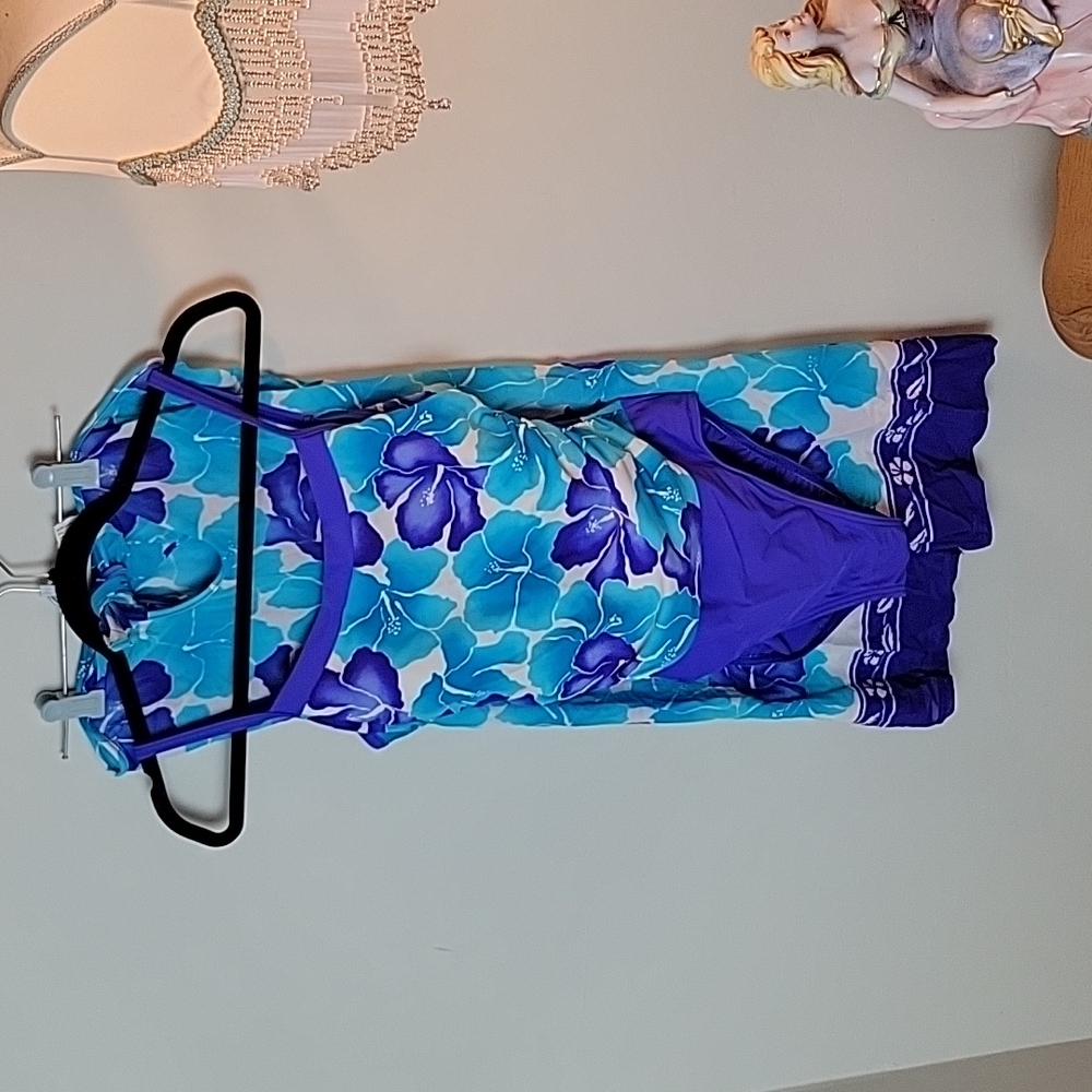 Vintage 90s Christina blue one piece with pants cover up